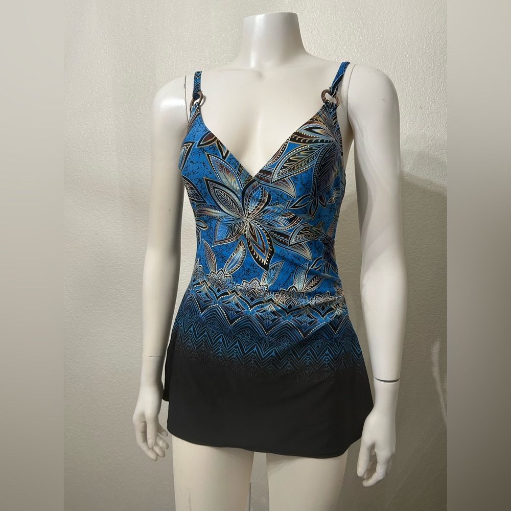 Christina Black and Blue Swimwear -tummy tuck mesh